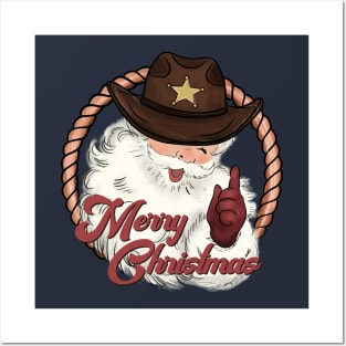 Funny Santa Western Cowboy Howdy Christmas Posters and Art